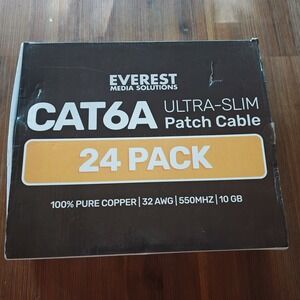 Everest 7ft Cat6a Ultra‎ Slim Ethernet Cable 24-Pack Blue 10GB Flexible 32AWG